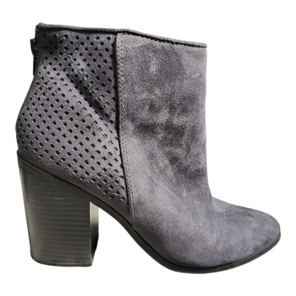 American Eagle Ankle Boots Women 8.5 Grey Perforated Block Heel Boho Casual West